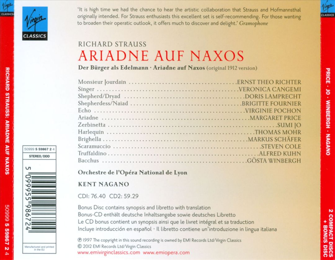 Richard Strauss: Der Bürger als Edelmann; Ariadne auf Naxos cover art