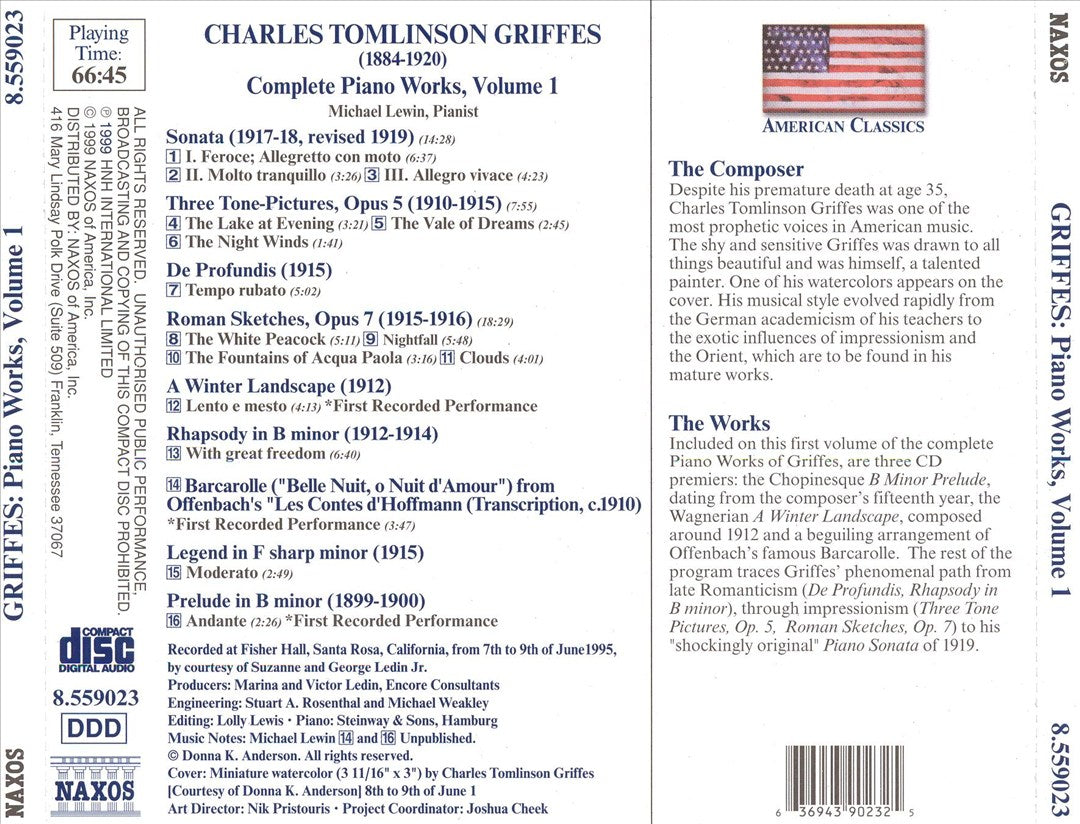 Griffes: Complete Piano Works, Vol. 1 cover art