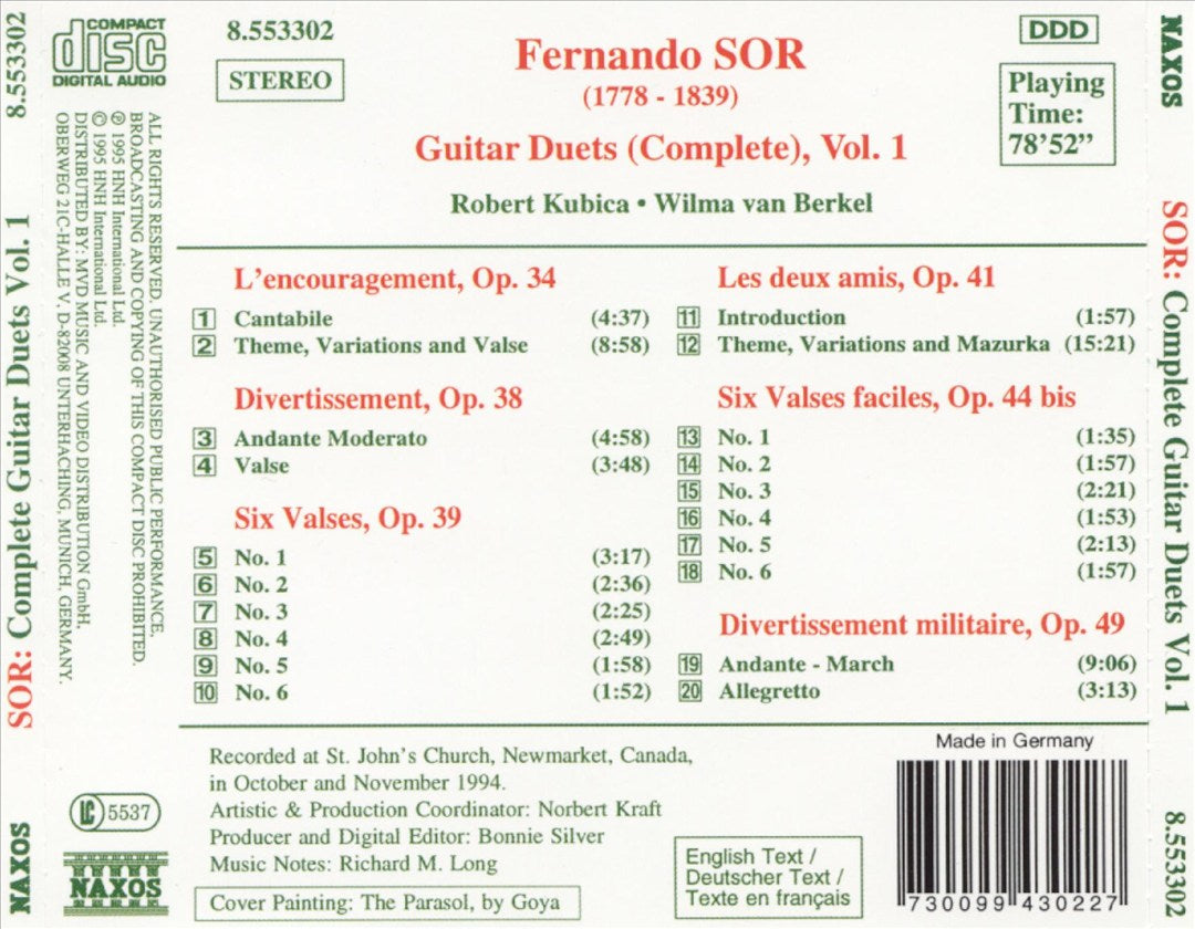 Sor: Complete Guitar Duets, Vol. 1 cover art