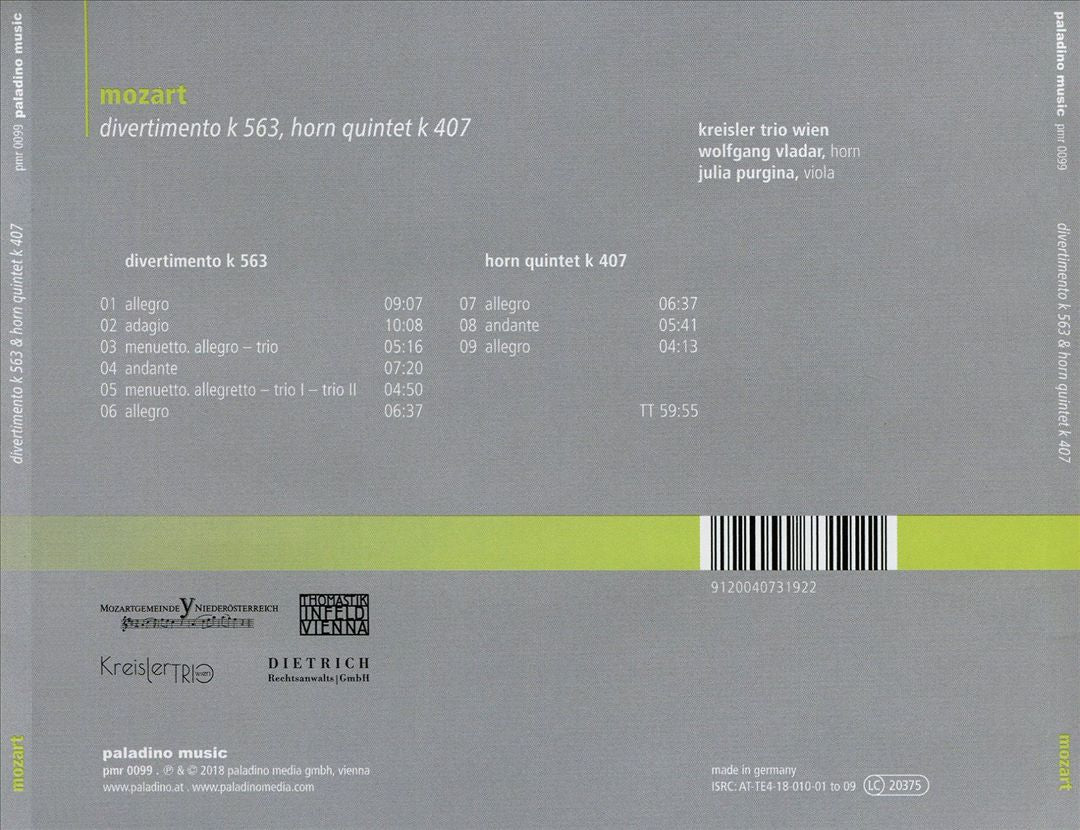 Mozart: Divertimento K 563; Horn Quintet K 407 cover art