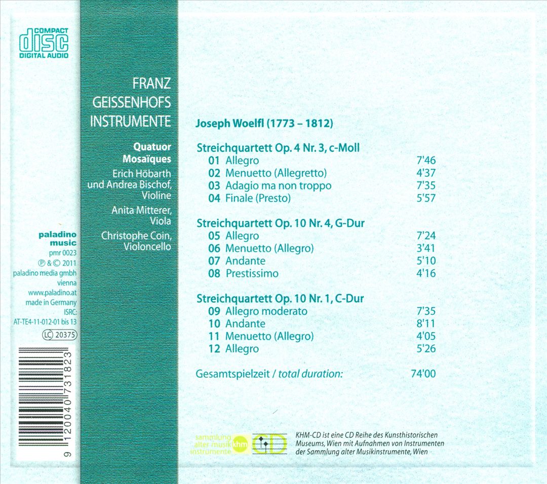 Joseph Woelfl: Steichquartette Opp. 4 & 10 cover art