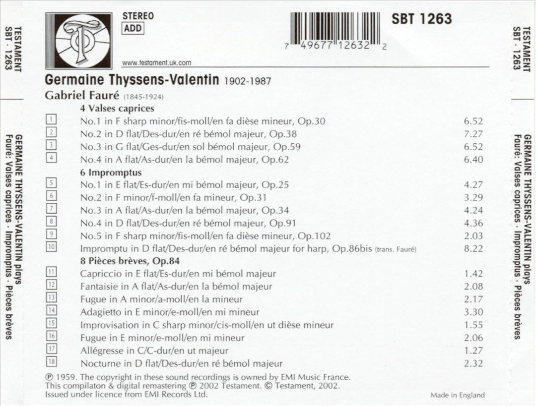 Germaine Thyssens-Valentin Plays Fauré cover art