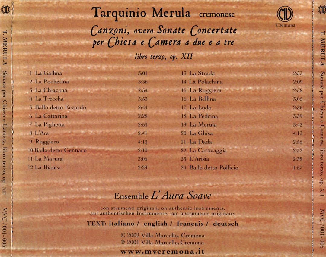 Tarquinio Merula: Canzoni; Sonata Concertate per Chiesa a Camera cover art