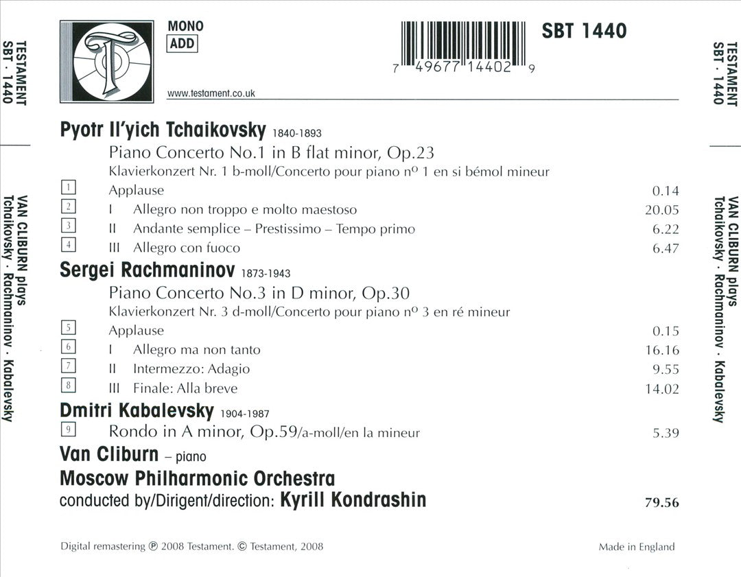Tchaikovsky: Piano Concerto No. 1; Rachmaninov: Piano Concerto No. 3; Kabalevsky: Rondo cover art