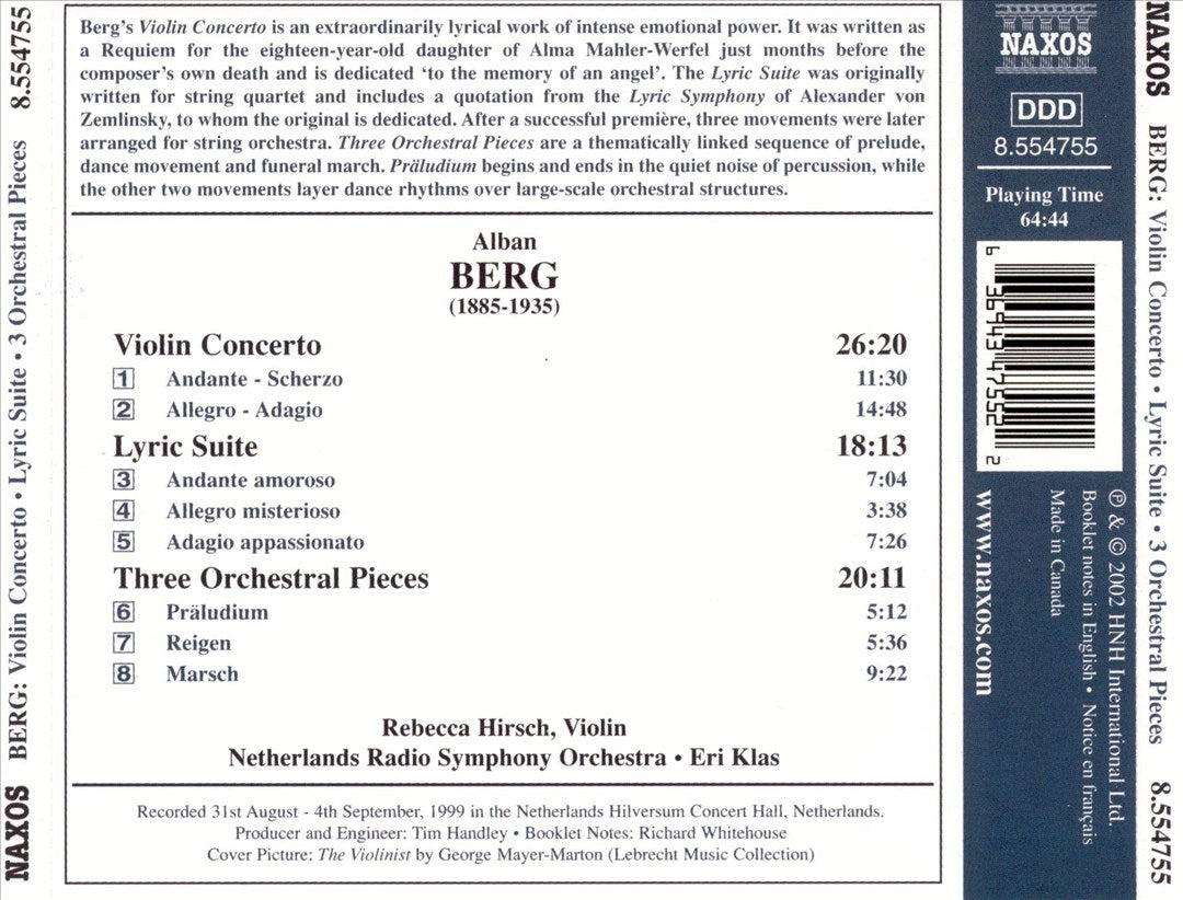 Alban Berg: Violin Concerto; Lyric Suite; Three Orchestral Pieces cover art