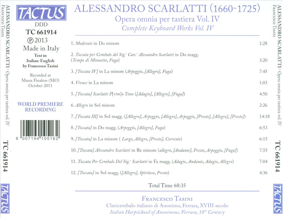 Alessandro Scarlatti: Opera omnia per tastiera, Vol. 4 cover art