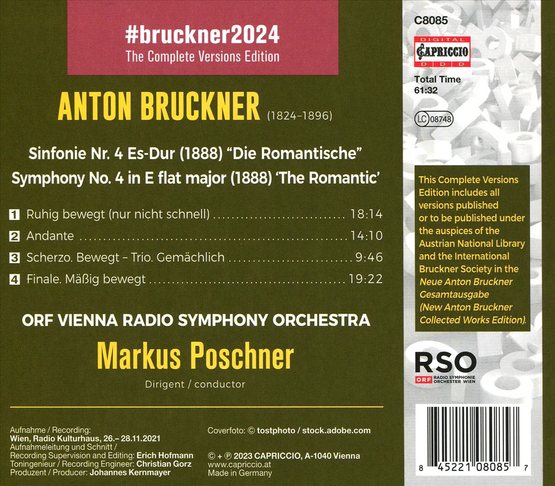 Bruckner: Symphony #4 (1888 Version) cover art