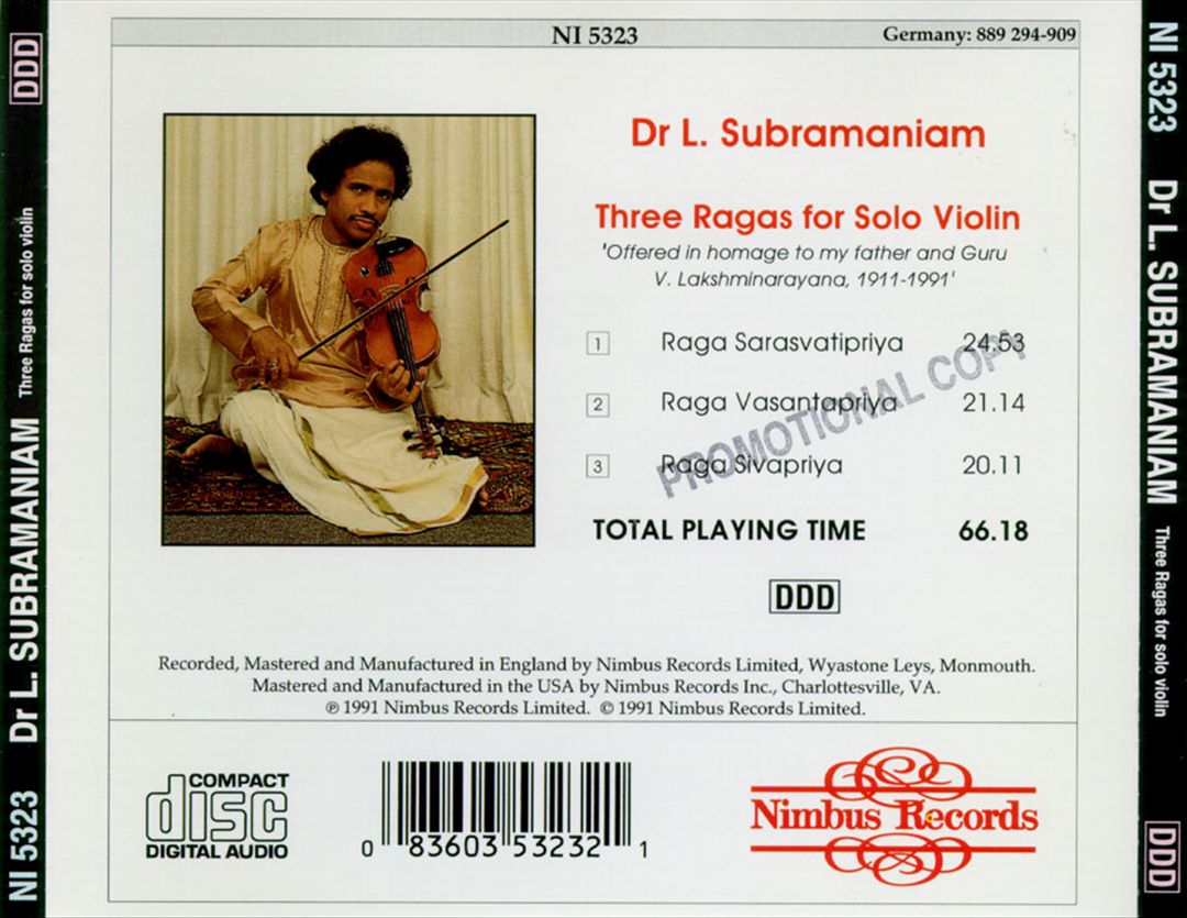 Indian Classical Masters: Three Ragas for Solo Violin cover art