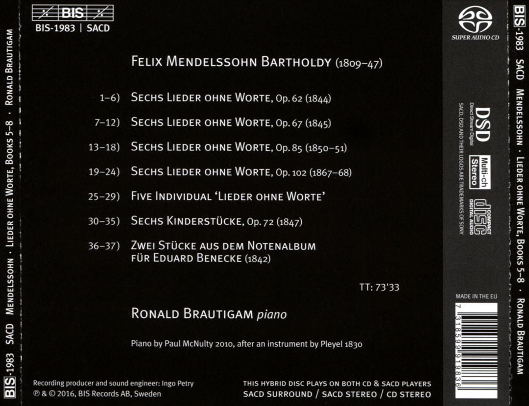 Mendelssohn: Lieder ohne Worte, Books 5-8 cover art