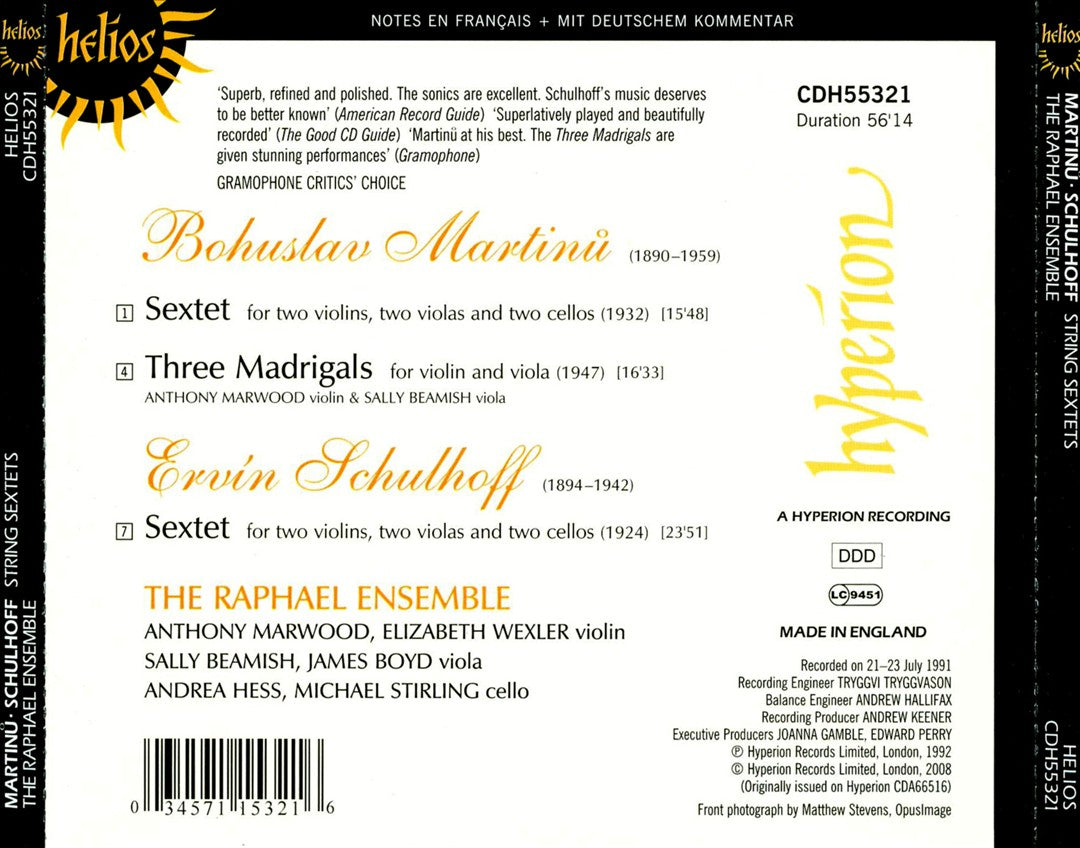 Martinu, Schulhoff: String Sextets cover art