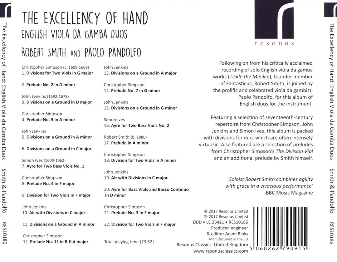 Excellency of Hand: English Viola da Gamba Duos cover art