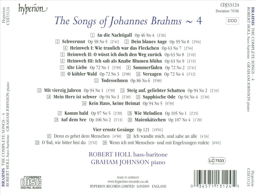 Songs of Brahms, Vol. 4 cover art