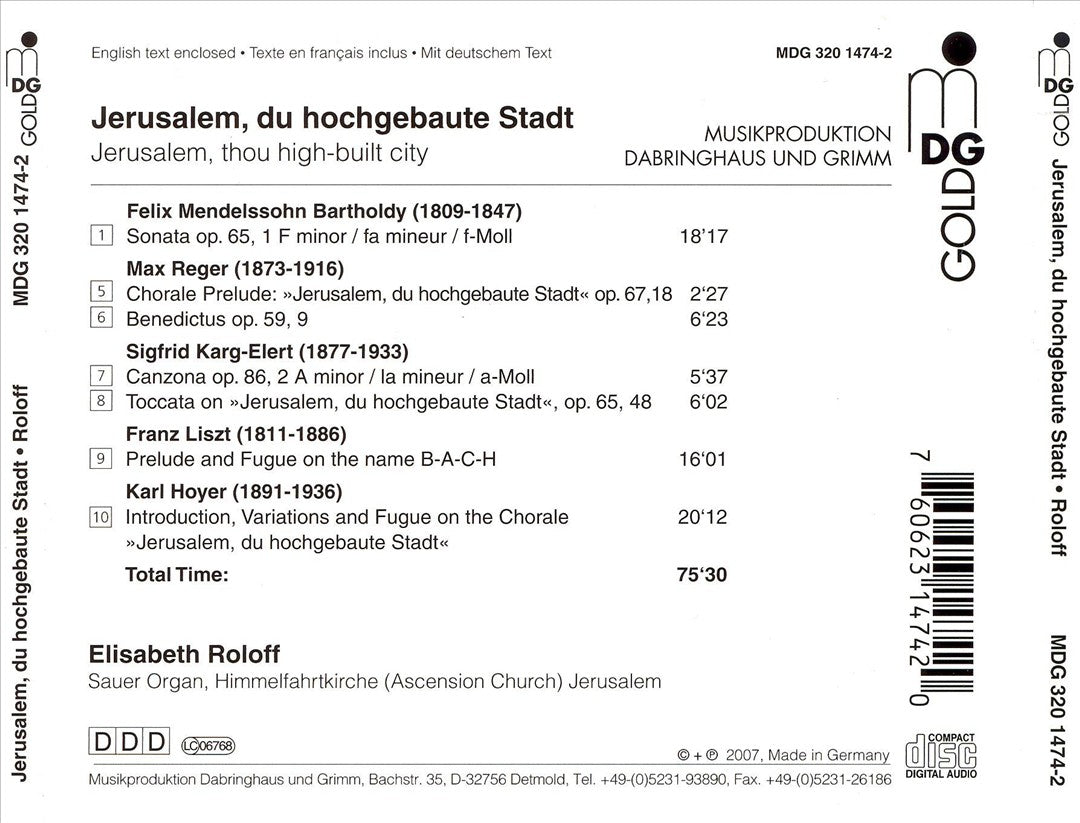 Jerusalem, du hochgebaute Stadt: Organ Music cover art