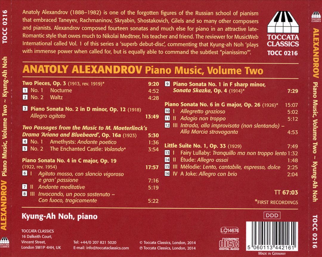 Anatoly Alexandrov: Piano Music, Vol. 2 cover art