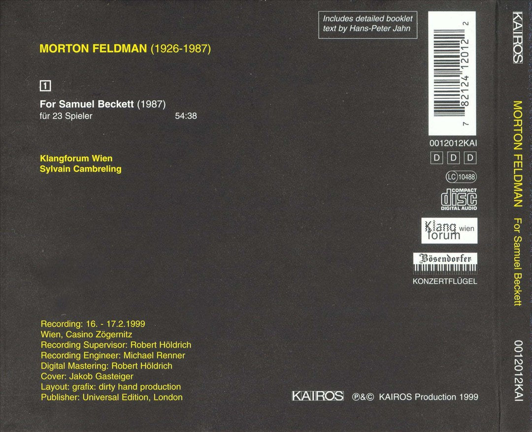 Morton Feldman: For Samuel Beckett cover art