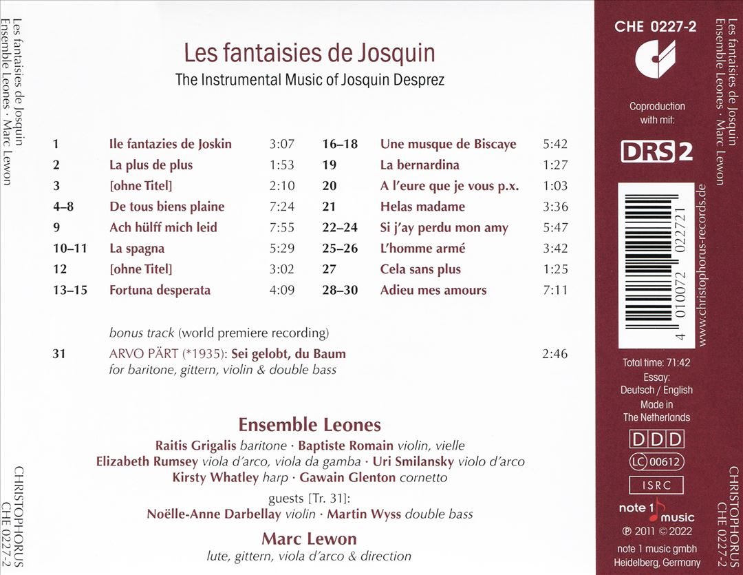 Les Fantasies de Josquin: The Instrumental Music of Josquin Desprez cover art