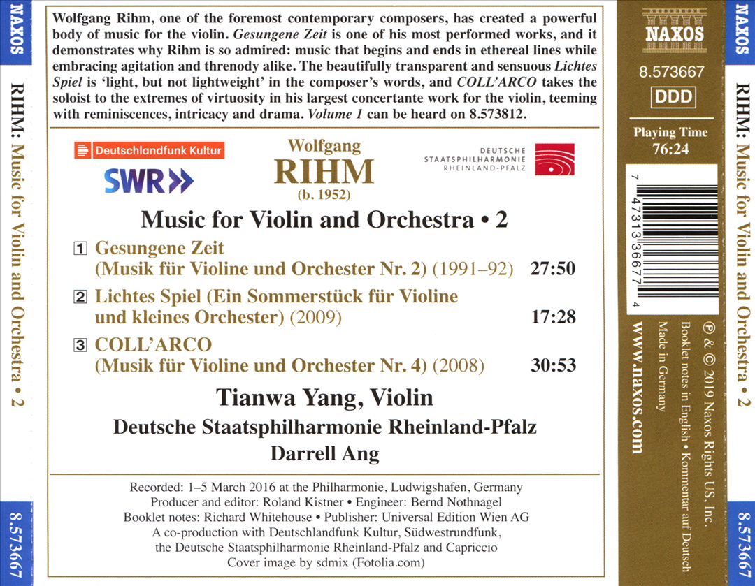 Wolfgang Rihm: Gesungene Zeit; Lichtes Spiel; COLL'ARCO cover art