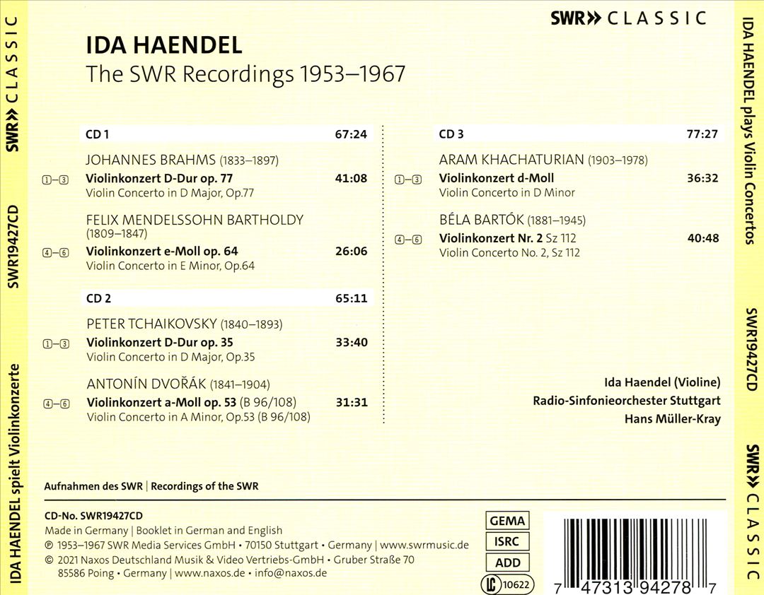 Ida Haendel: The SWR Recordings 1953-1967 - Violin Concertos cover art