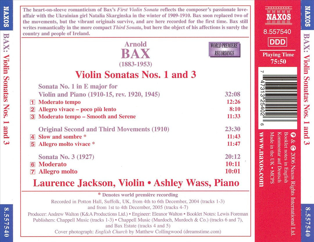 Bax: Violin Sonatas Nos. 1 & 3 cover art