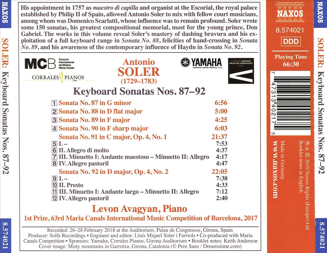 Soler: Keyboard Sonatas Nos. 87-92 cover art