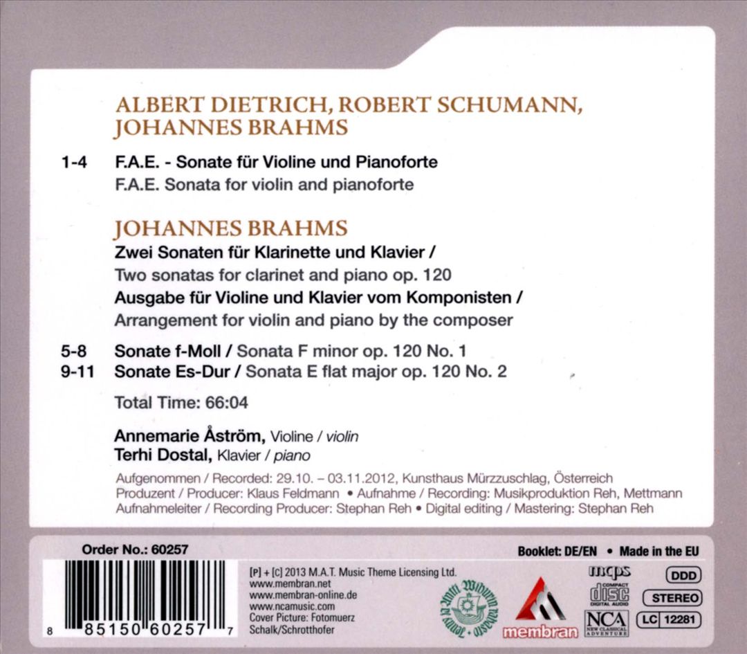Johannes Brahms: F.A.E Sonata; Two Sonatas Op. 120 cover art