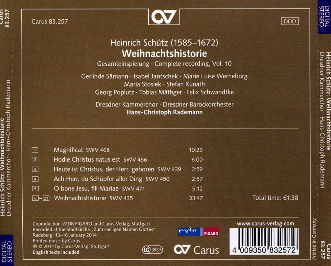 Heinrich Schütz: Weihnachtshistorie cover art