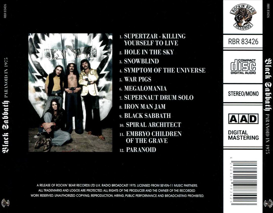 Paranoid in 1975 cover art