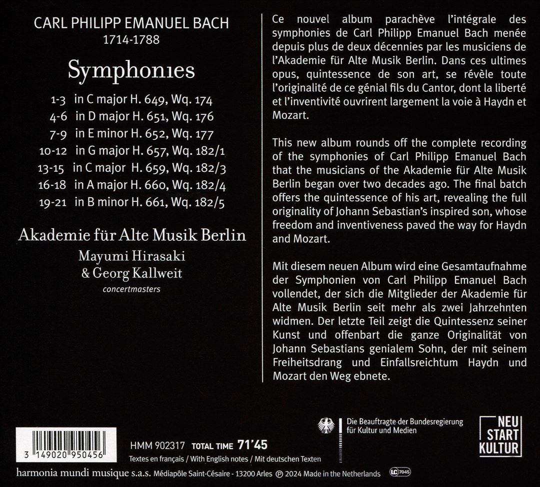 C.P.E. Bach: Symphonies - From Berlin to Hamburg cover art