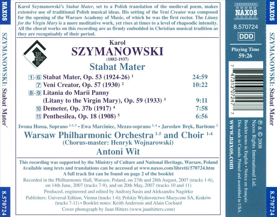 Szymanowski: Stabat Mater; Veni Creator; Litany to the Virgin Mary cover art
