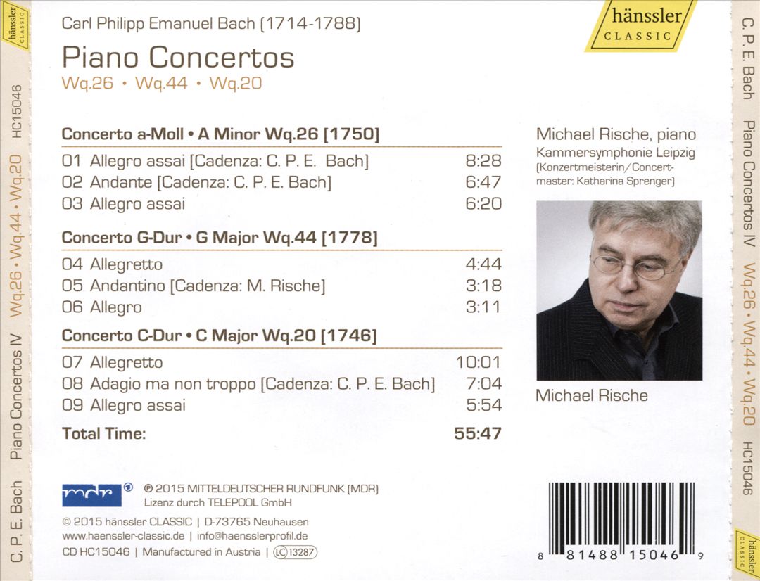 C.P.E. Bach: Piano Concertos, Wq. 26, Wq. 44, Wq. 20 cover art