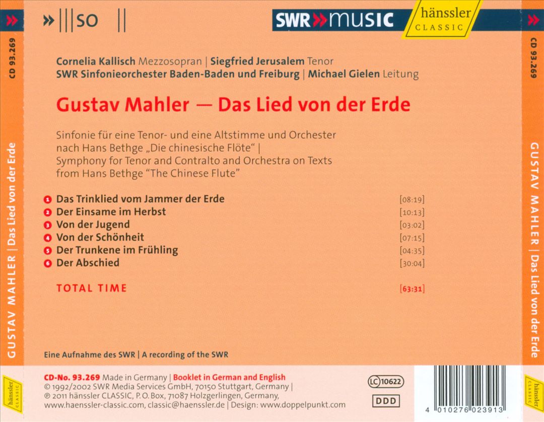 Mahler: Das Lied von der Erde cover art