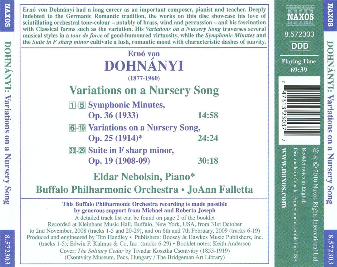 Dohnányi: Variations on a Nursery Song; Symphonic Minutes; Suite, Op. 19 cover art