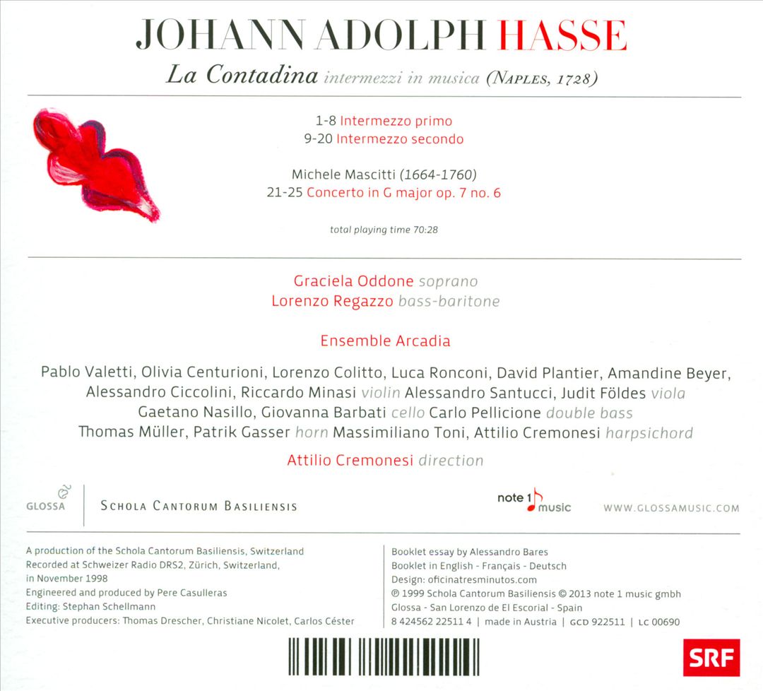 Johann Adolph Hasse: La Contadina cover art