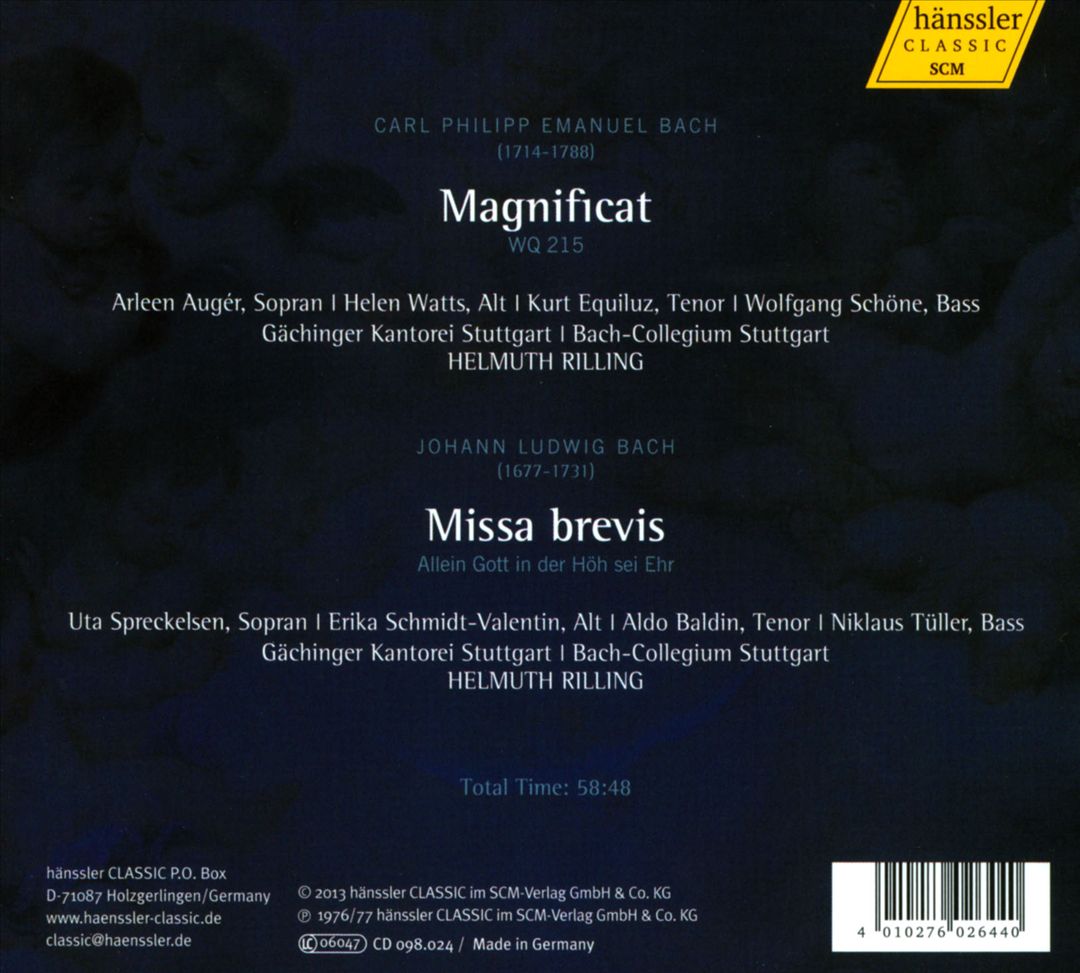 Carl Philipp Emanuel Bach: Magnificat; Johann Nikolaus Bach: Missa Brevis cover art