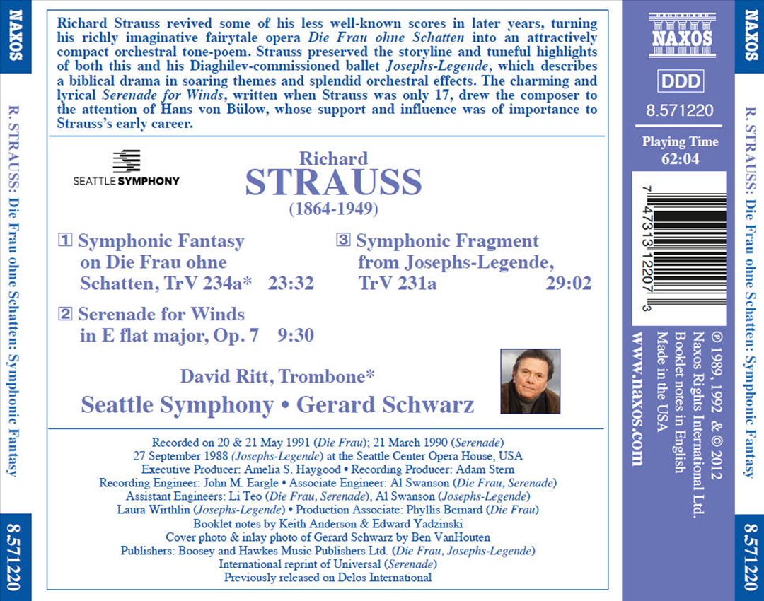 Richard Strauss: Die Frau ohne Schatten, Symphonic Fantasy; Serenade for Winds; Josephs-Legende, Symphonic Fragment cover art