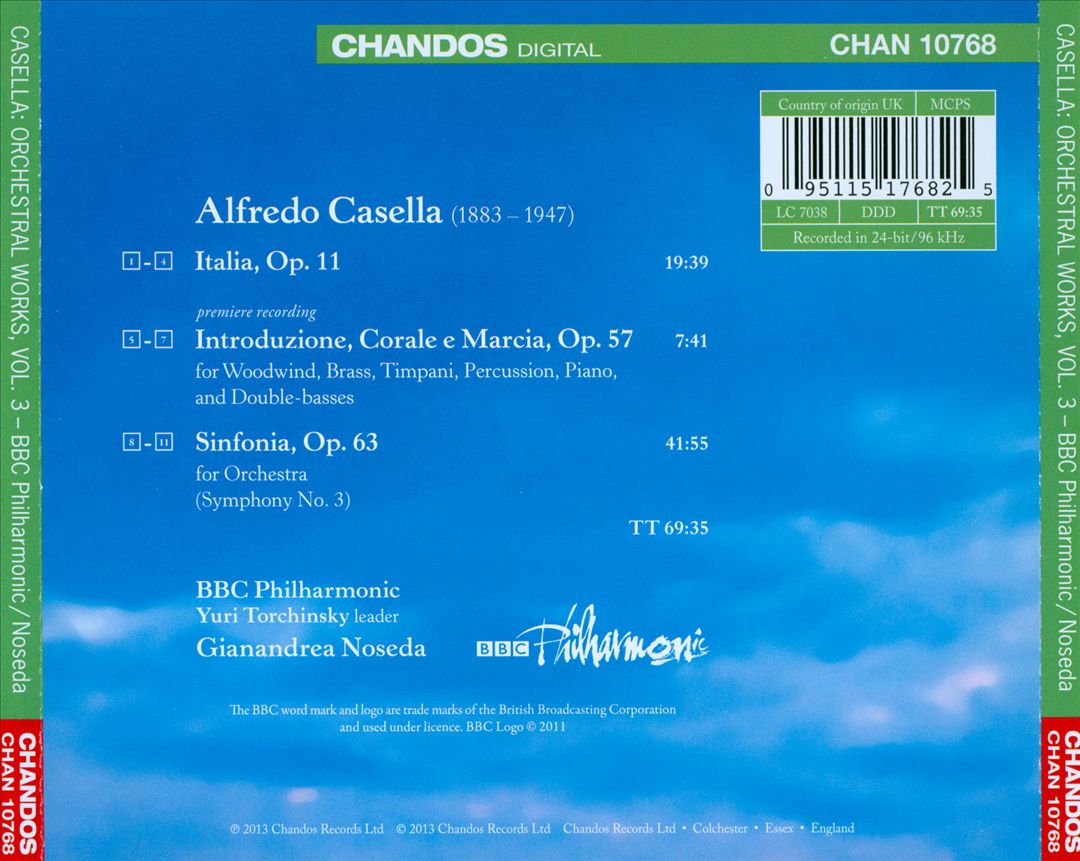 Alfredo Casella: Symphony No. 3; Italia; Introduzione, Corale e Marcia cover art