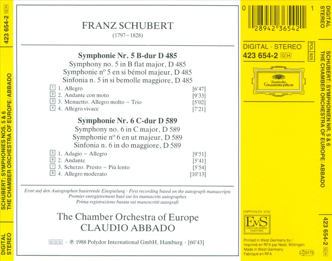 Franz Schubert: Symphonien Nos. 5 & 6 cover art