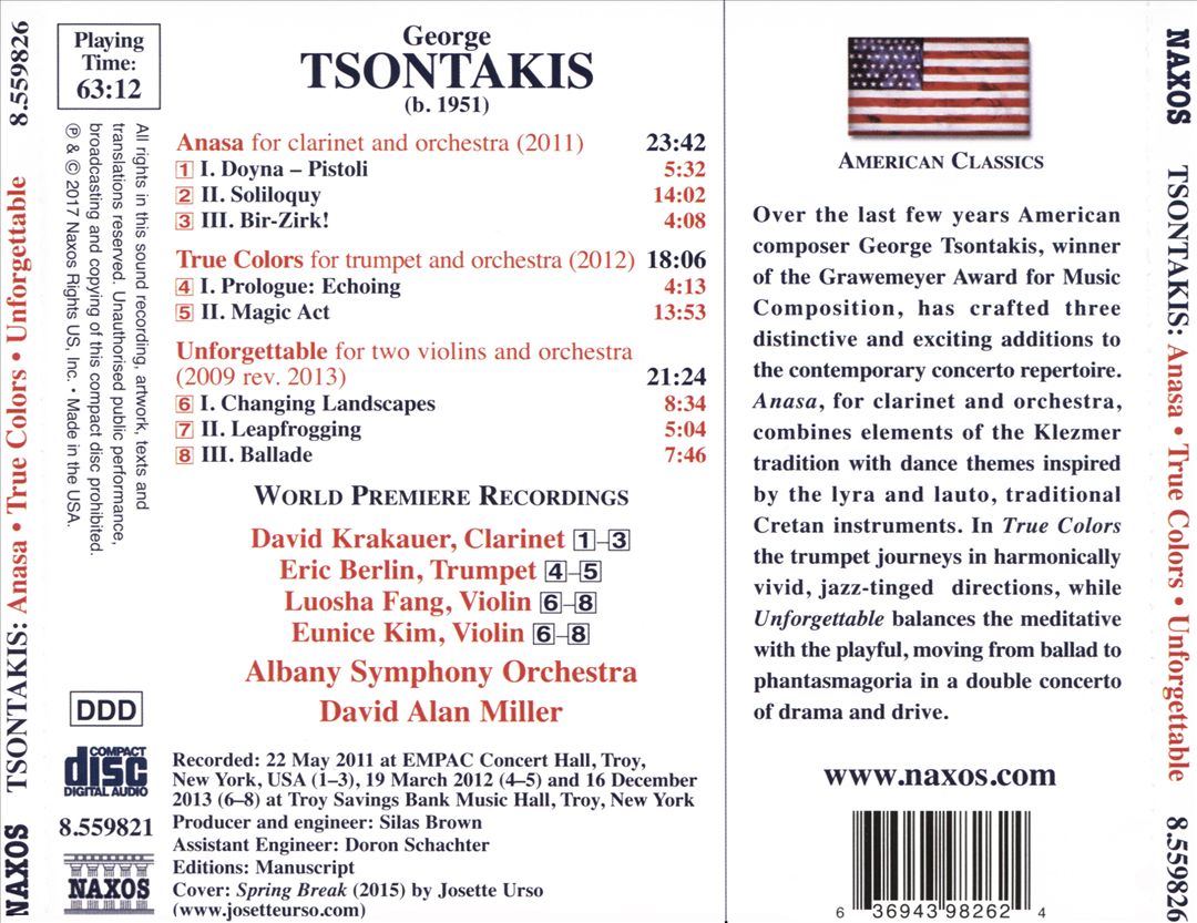 George Tsontakis: Anasa; True Colors; Unforgettable cover art