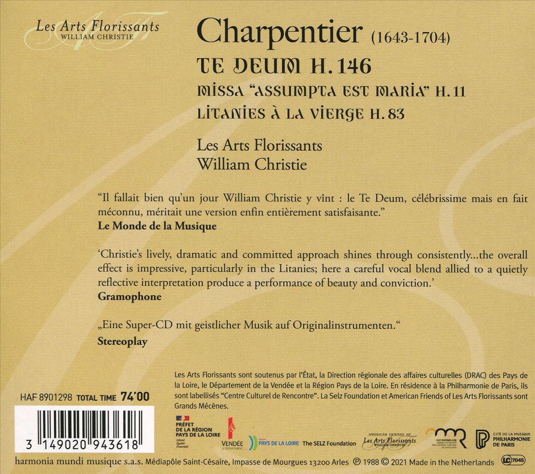Charpentier: Te Deum, H. 146; Missa "Assumpta est Maria", H. 11; Litanies de la Vierge, H. 83 cover art