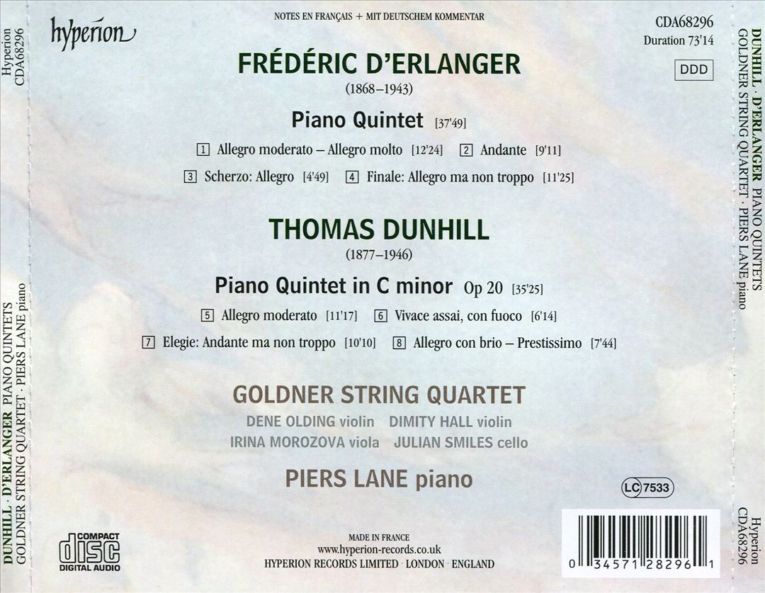D'Erlanger, Dunhill: Piano Quintets cover art