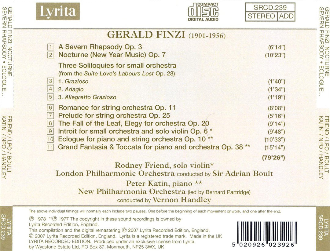 Finzi: Nocturne; Severn Rhapsody; Eclogue; etc cover art