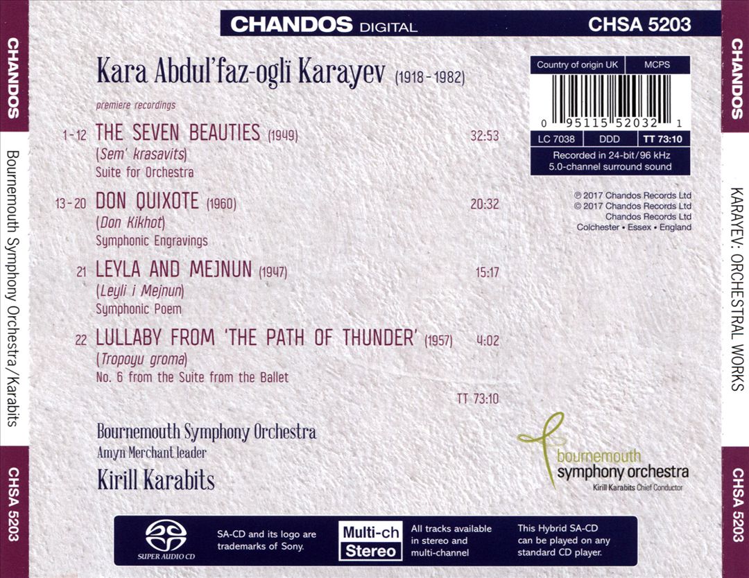 Kara Karayev: Seven Beauties Suite; Leyla and Mejnun; Don Quixote; Lullaby from "The Path of Thunder" cover art