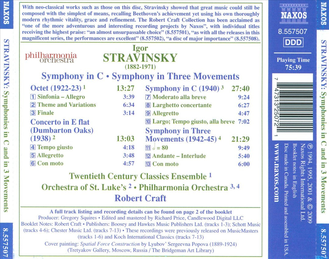 Stravinsky: Symphony in C; Symphony in Three Movements; Octet for Winds; Dumbarton Oaks cover art