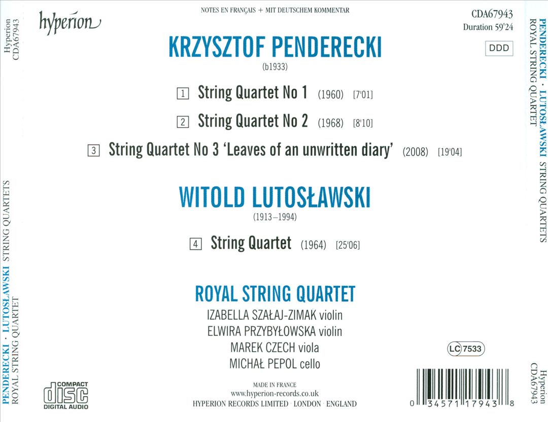Penderecki & Lutoslawski: String Quartets cover art