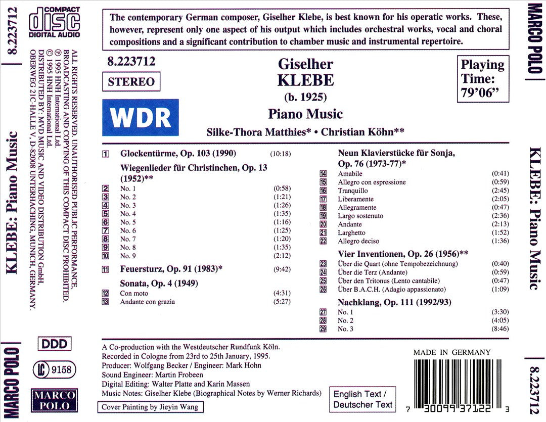 Giselher Klebe: Piano Music cover art