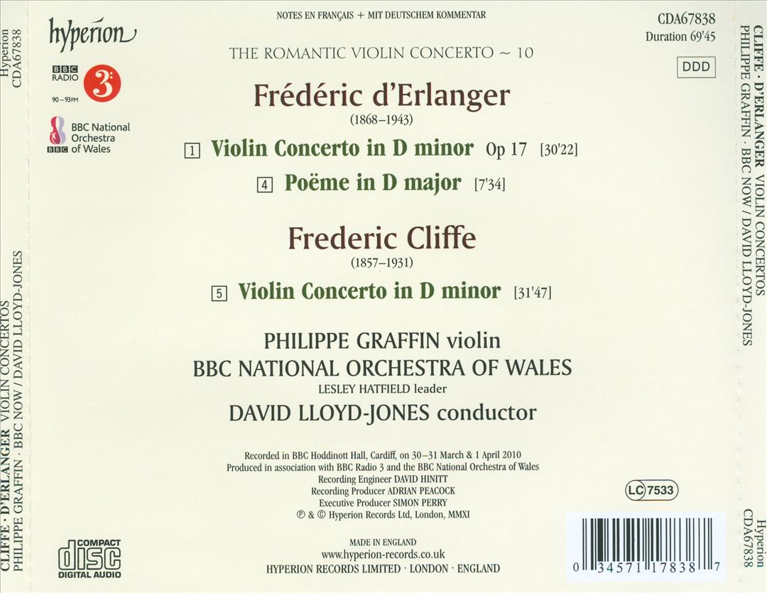 d'Erlanger: Violin Concerto, Op. 17; Poème; Cliffe: Violin Concerto cover art