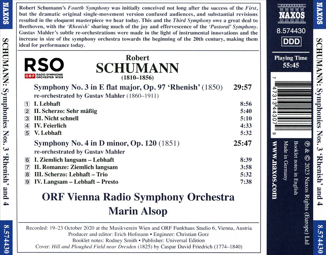 Schumann (re-orchestraed by Mahler): Symphony No. 3 'Rhenish'; Symphony No. 4 cover art