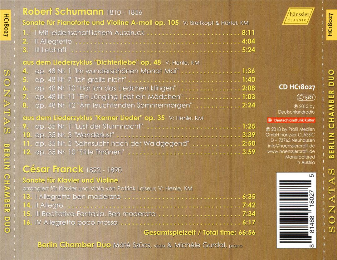 Sonatas by Robert Schumann & César Franck cover art