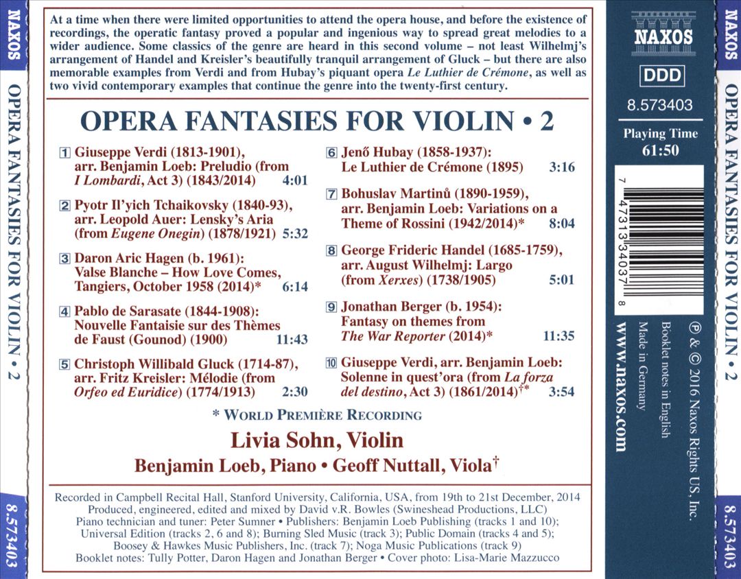 Opera Fantasies for Violin, Vol. 2 cover art