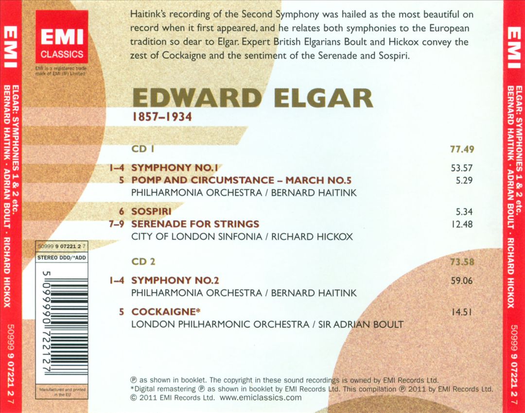 Elgar: Symphonies Nos. 1 & 2; Sospiri; Serenade; Cockaigne cover art